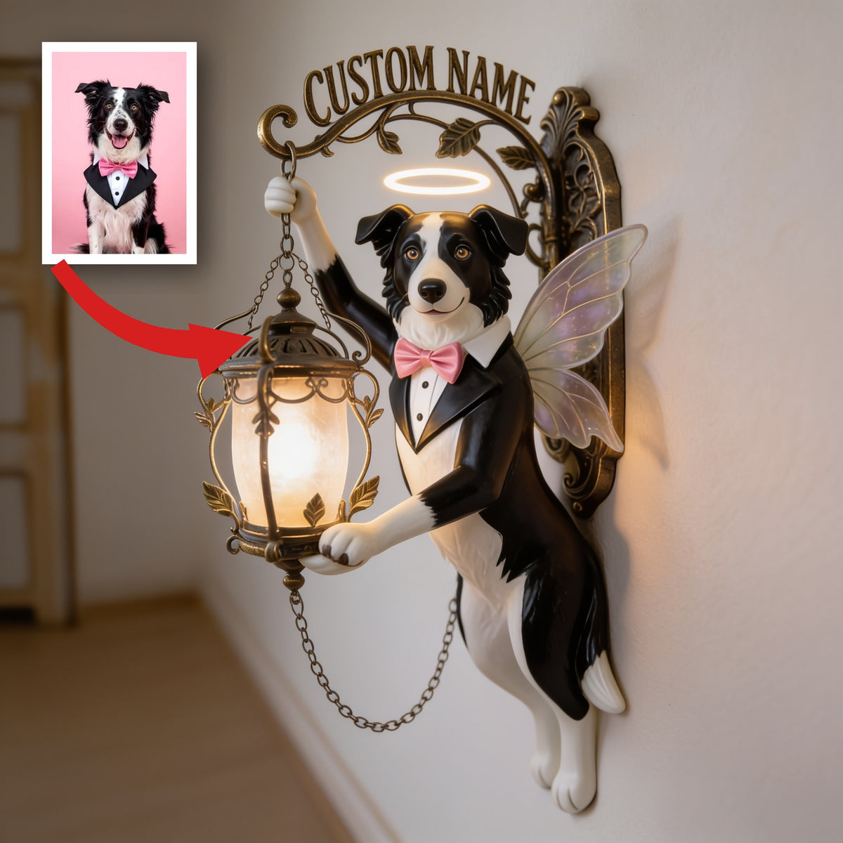 Dogs Brighten My Life - Personalized Black and White Border Collie Fairy Wooden Wall Mount Sign, Unique Dog Lover Home Decor Gift