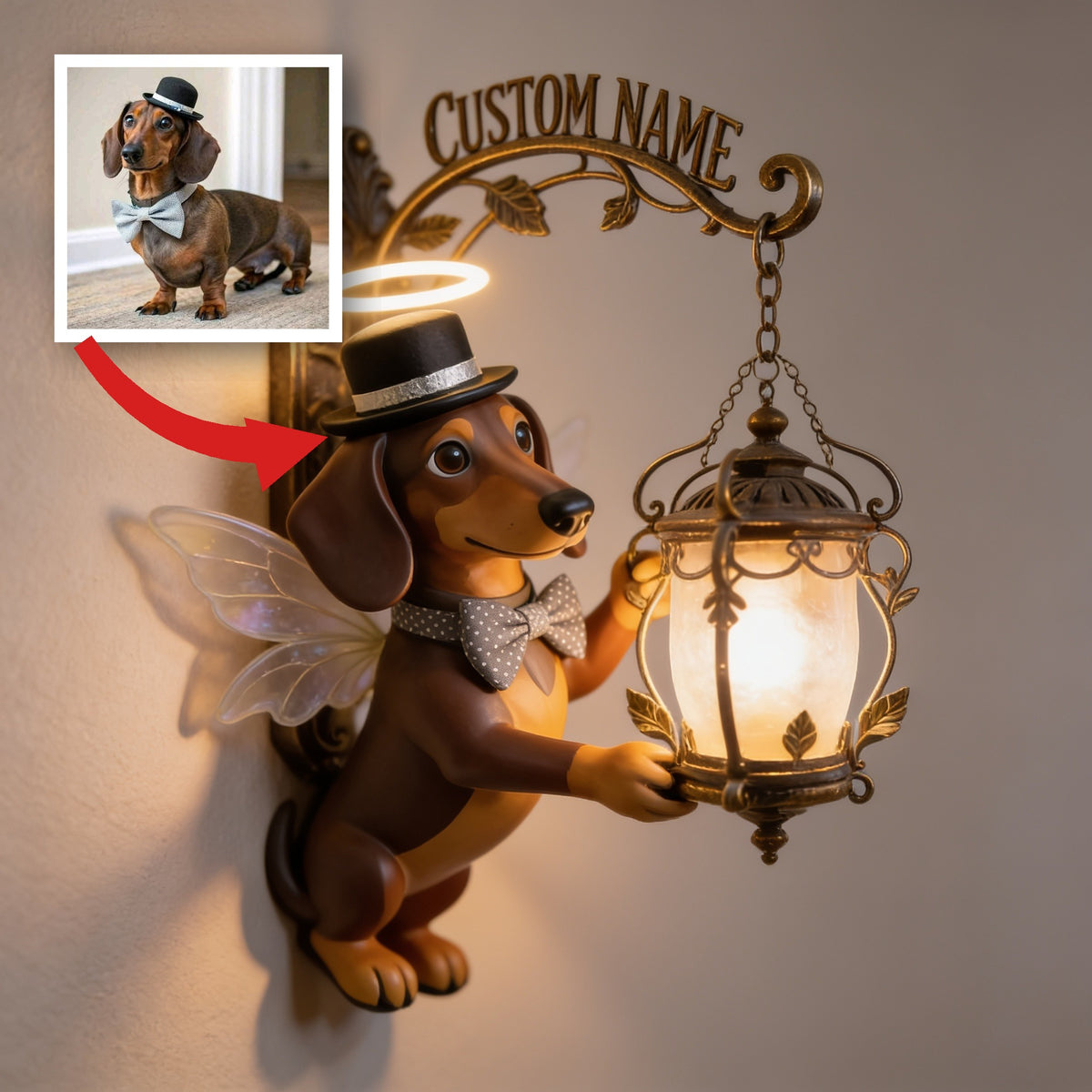 Personalized Dapper Dachshund Angel Wooden Wall Mount Sign - Cute Dog Lover Home Decor Gift