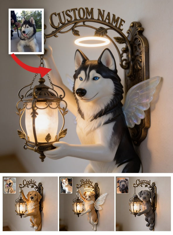 Personalized Blue-Eyed Siberian Husky Angel Wooden Wall Mount Sign, Dog Lover Home Decor Gift