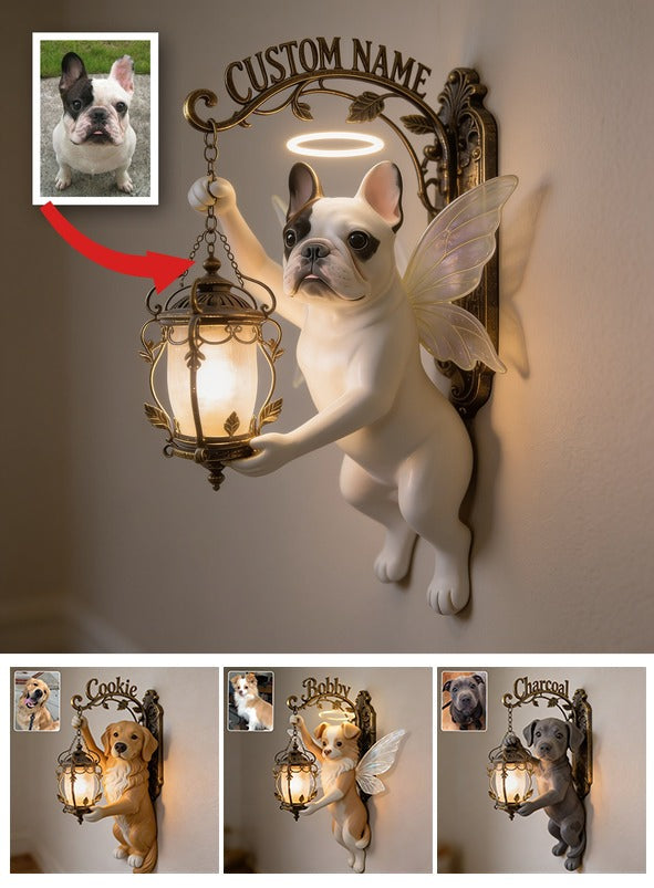 Personalized Angel French Bulldog Lantern Wooden Wall Mount Sign, Cute Dog Lover Home Decor Gift