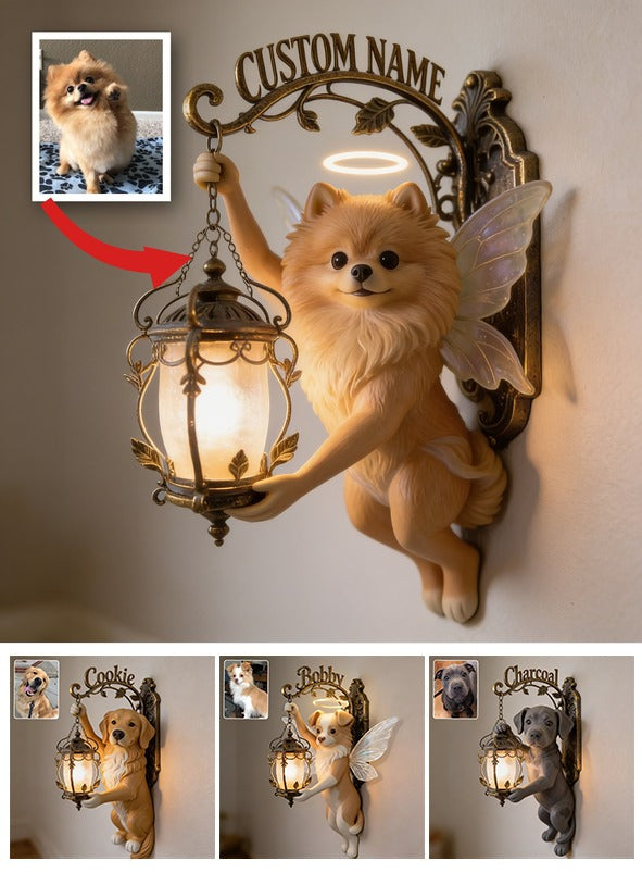 Personalized Fluffy Pomeranian Fairy Lantern Wooden Wall Mount Sign, Cute Dog Lover Home Decor Gift