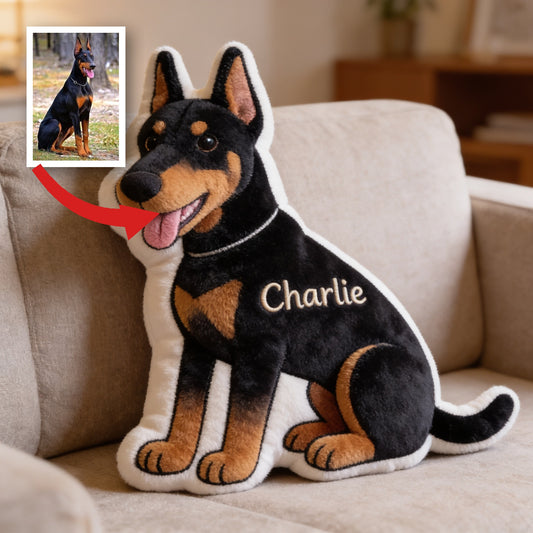 Personalisierte Dobermann-Kissen aus Kunstfell – Individuelles Geschenk für Hundeliebhaber