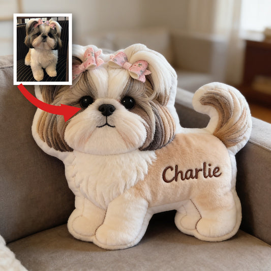 Personalisierbares, flauschiges Shih Tzu Kissen aus Kunstfell, Geschenk für Hundeliebhaber