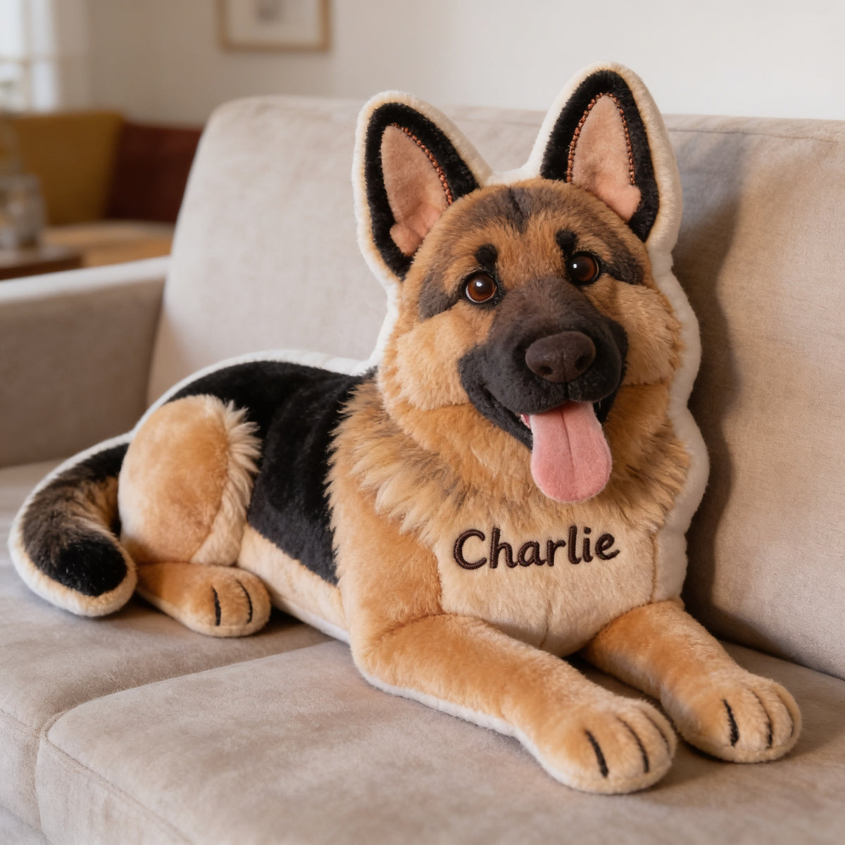 Personalized Lifelike German Shepherd Shaped Faux Fur Pillow Custom Dog Lover Home Decor Gift