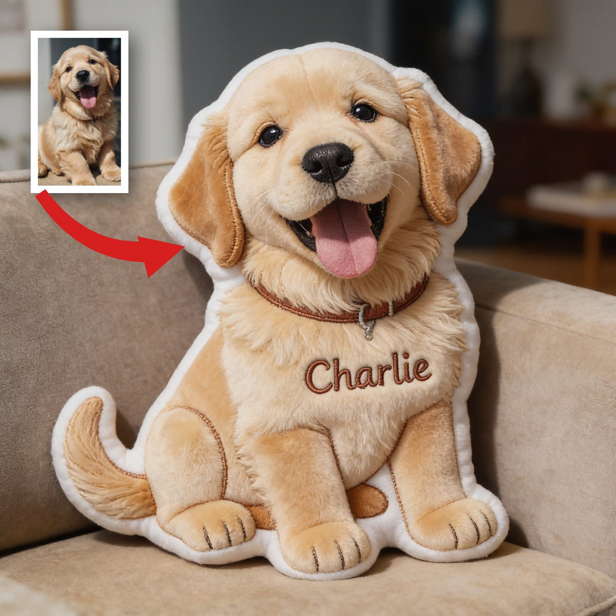 Personalized Fluffy Golden Retriever Puppy Faux Fur Shaped Pillow Custom Gift for Dog Lovers Home Decor
