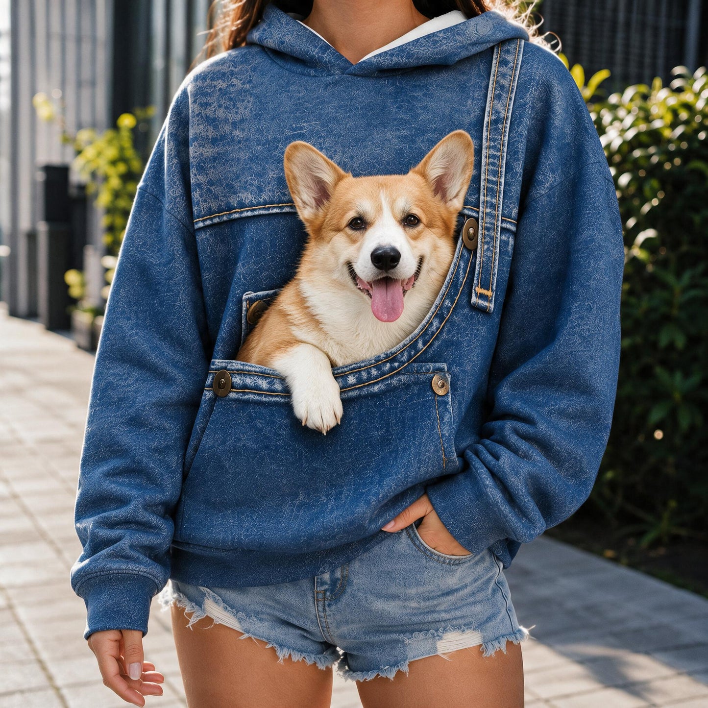 Adorable Smiling Welsh Corgi Pocket Print All Over Hoodie - Personalized Gift for Corgi Dog Owners and Lovers