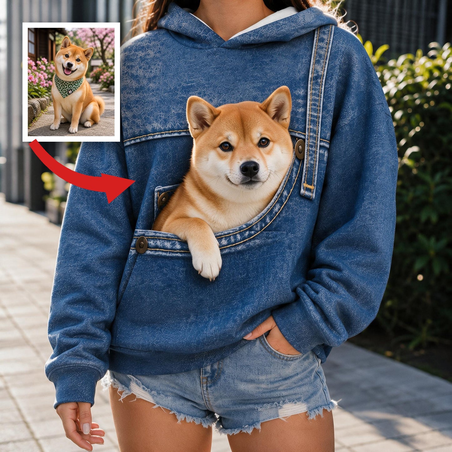 Cute Pocket Shiba Inu All Over Print Hoodie - Personalized Gift for Shiba Inu Dog Pet Owners