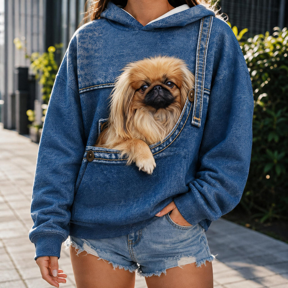 Personalized Fluffy Tan Shih Tzu Pocket Print All Over Hoodie, Cute Gift for Shih Tzu Dog Owner and Pet Lovers