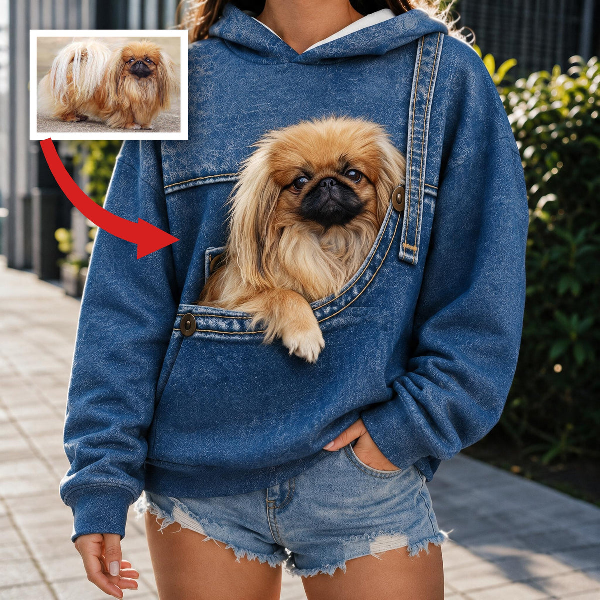 Personalized Fluffy Tan Shih Tzu Pocket Print All Over Hoodie, Cute Gift for Shih Tzu Dog Owner and Pet Lovers