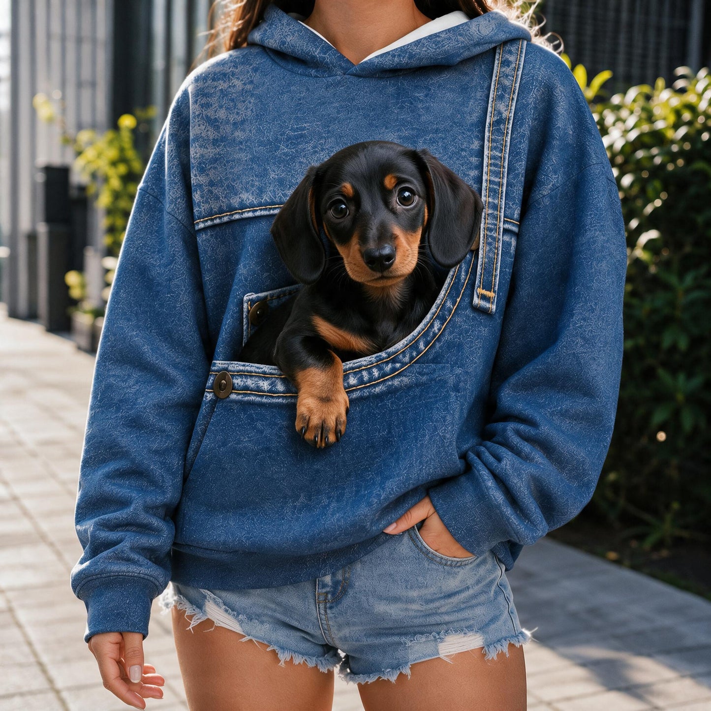Personalized Mini Black and Tan Dachshund Puppy Pocket Hoodie, Perfect Gift For Dachshund Pet Owners