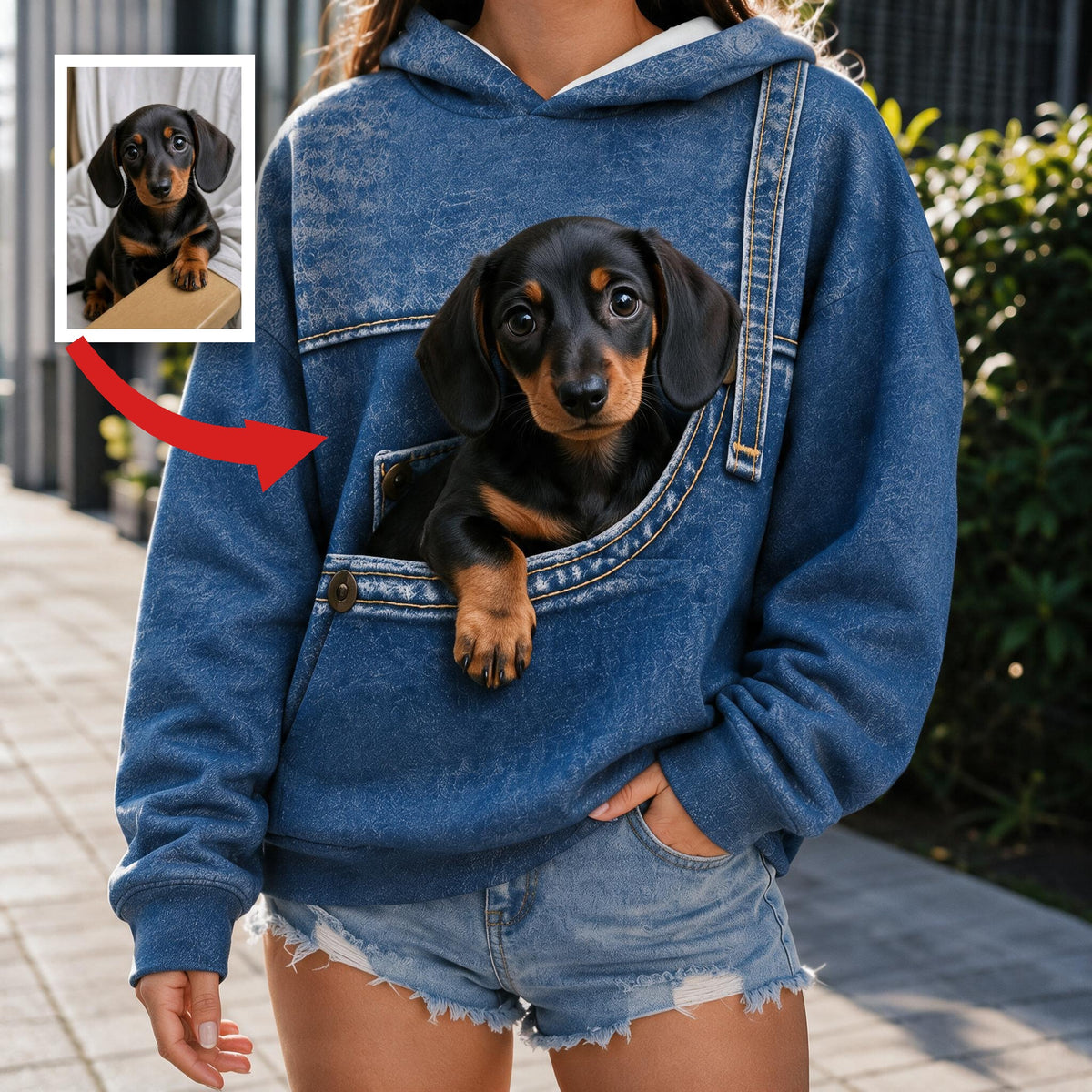 Personalized Mini Black and Tan Dachshund Puppy Pocket Hoodie, Perfect Gift For Dachshund Pet Owners
