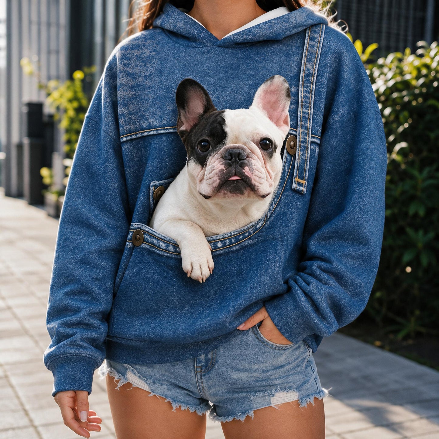Adorable French Bulldog Peeking Pocket All Over Print Hoodie, Personalized Gift for Bulldog Pet Owners