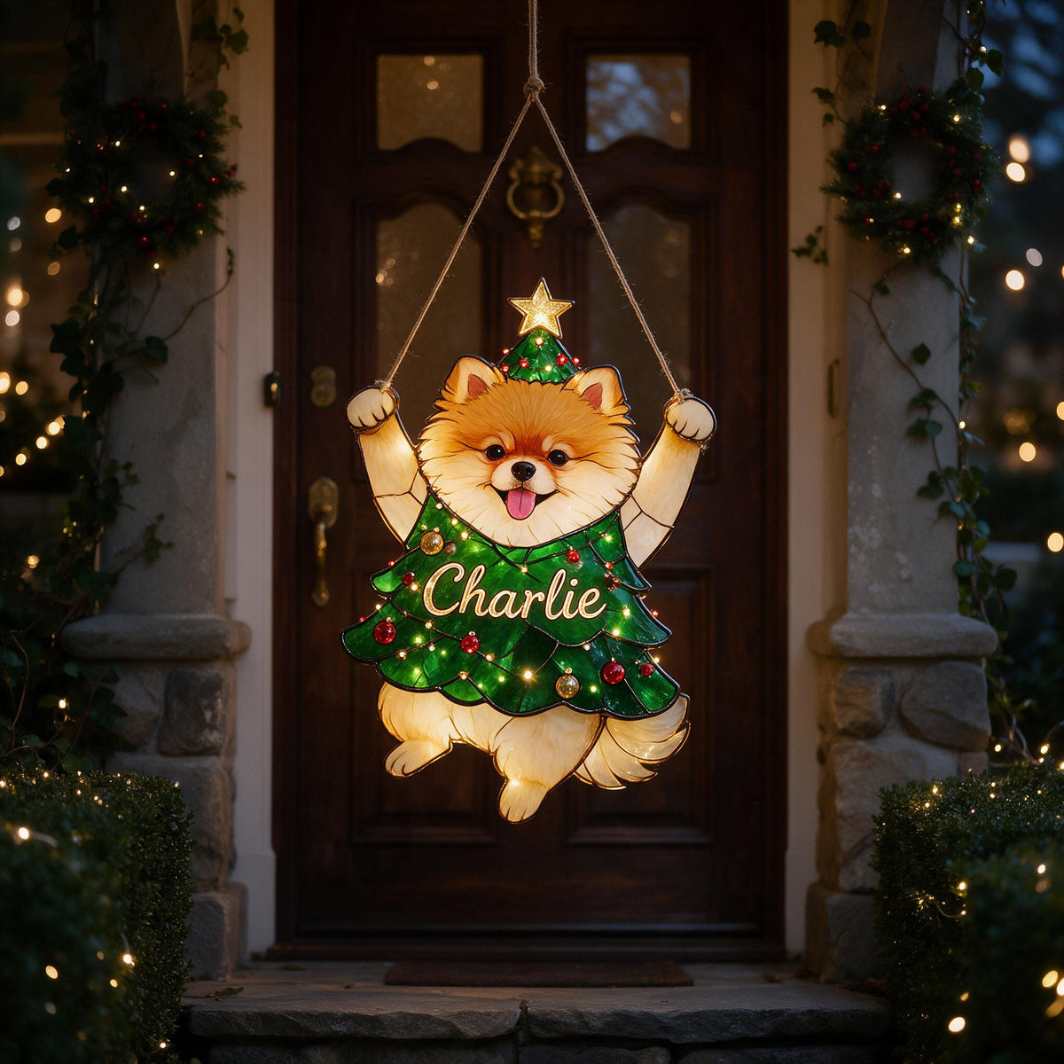 Personalisierte Fluffy Pomeranian Weihnachtsbaum LED Acrylschild, Geschenk für Hundeliebhaber