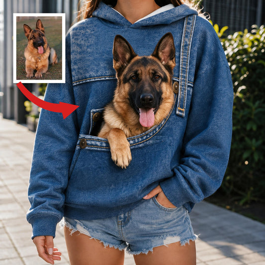 Lustiger Peeking Deutscher Schäferhund All Over Print Hoodie, Personalisierbares Geschenk für Schäferhund-Besitzer