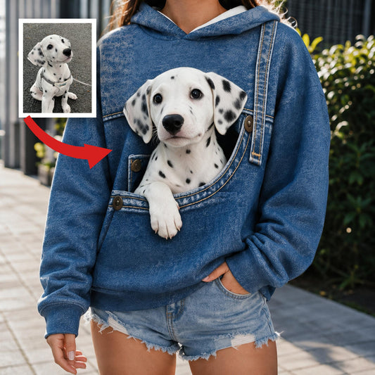 Niedliches Dalmatiner Welpen Pocket Design All Over Print Hoodie, Personalisierbares Geschenk für Dalmatiner-Hundehalter