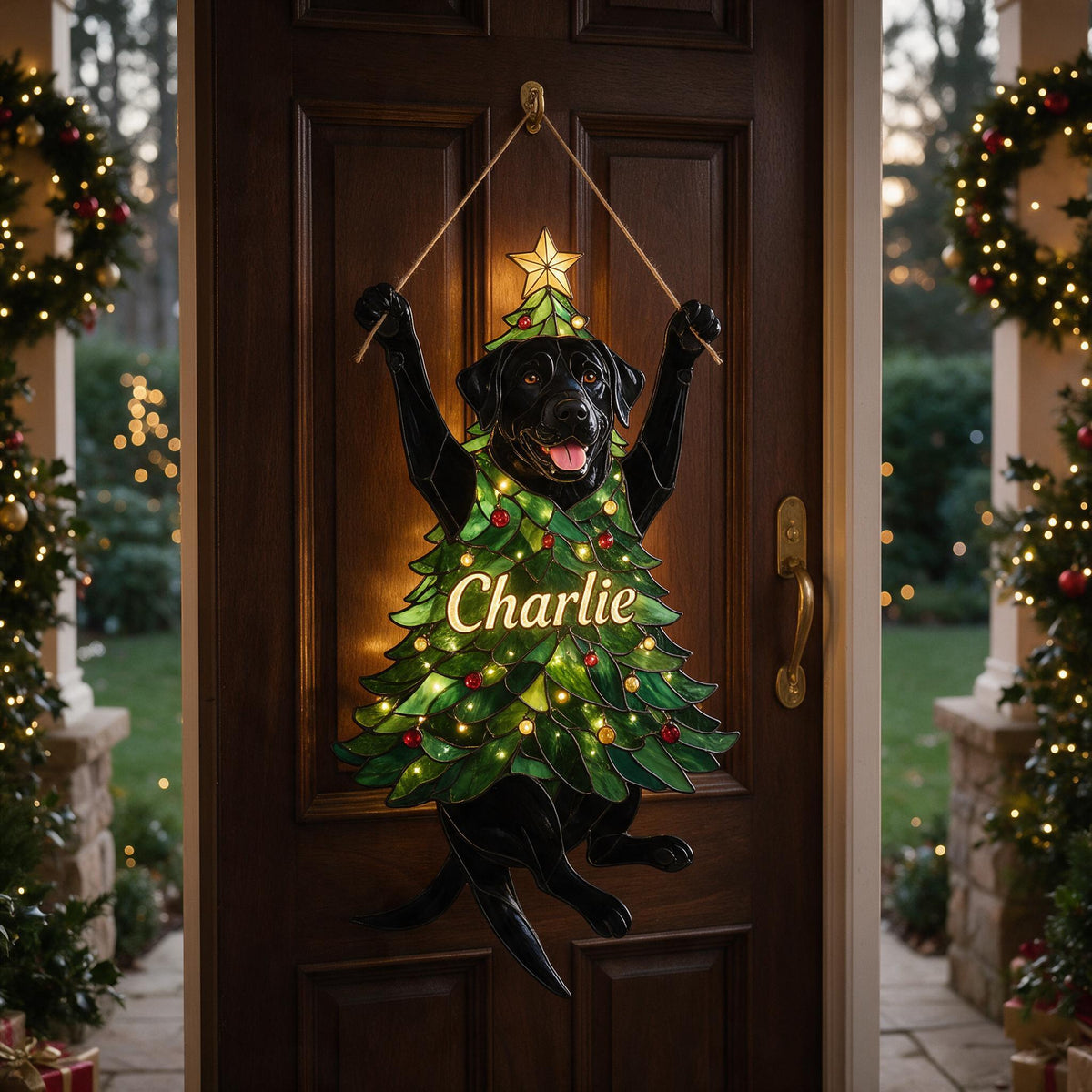 Personalisierte LED-Acryltafel für Weihnachten mit schwarzem Labrador | Geschenk für Hundeliebhaber