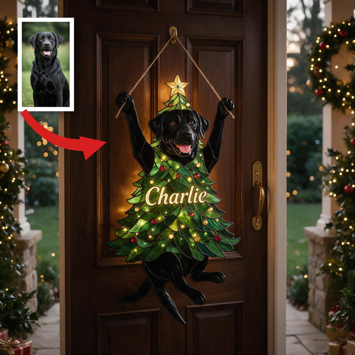 Personalisierte LED-Acryltafel für Weihnachten mit schwarzem Labrador | Geschenk für Hundeliebhaber