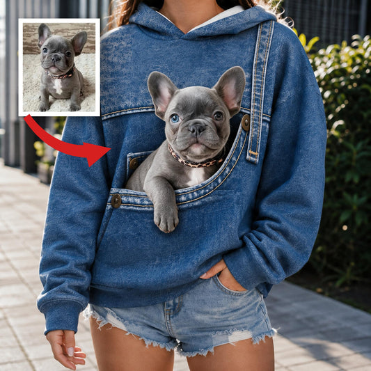 Grau Französischer Bulldoggen Welpe All-Over-Print Hoodie, Persönliches Einzigartiges Geschenk Für Französische Hundebesitzer