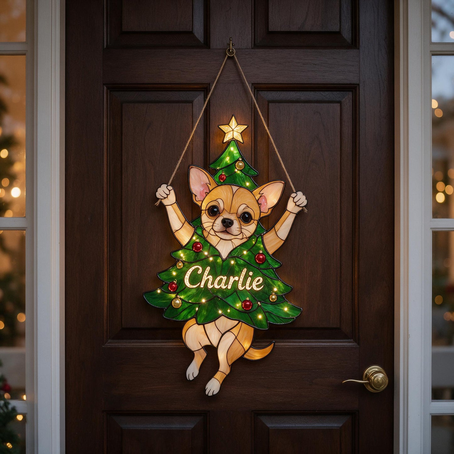 Fröhliches Clinger Personalisiertes Tan Chihuahua Weihnachts-LED-Acrylschild, Individuelles Geschenk für Chihuahua-Liebhaber