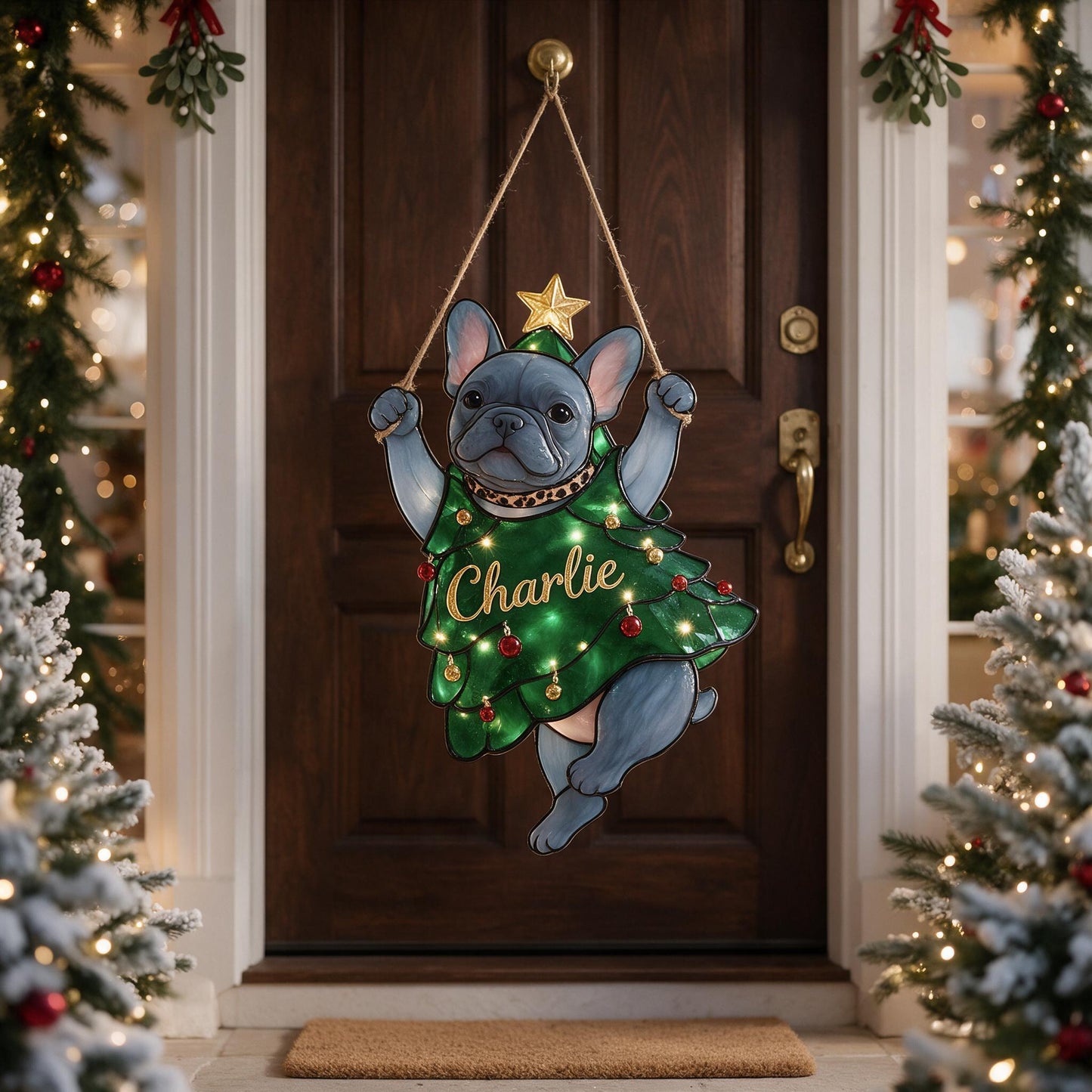 Personalized Blue French Bulldog Christmas Tree LED Acrylic Sign | Custom Dog Lover Holiday Home Decor Gift