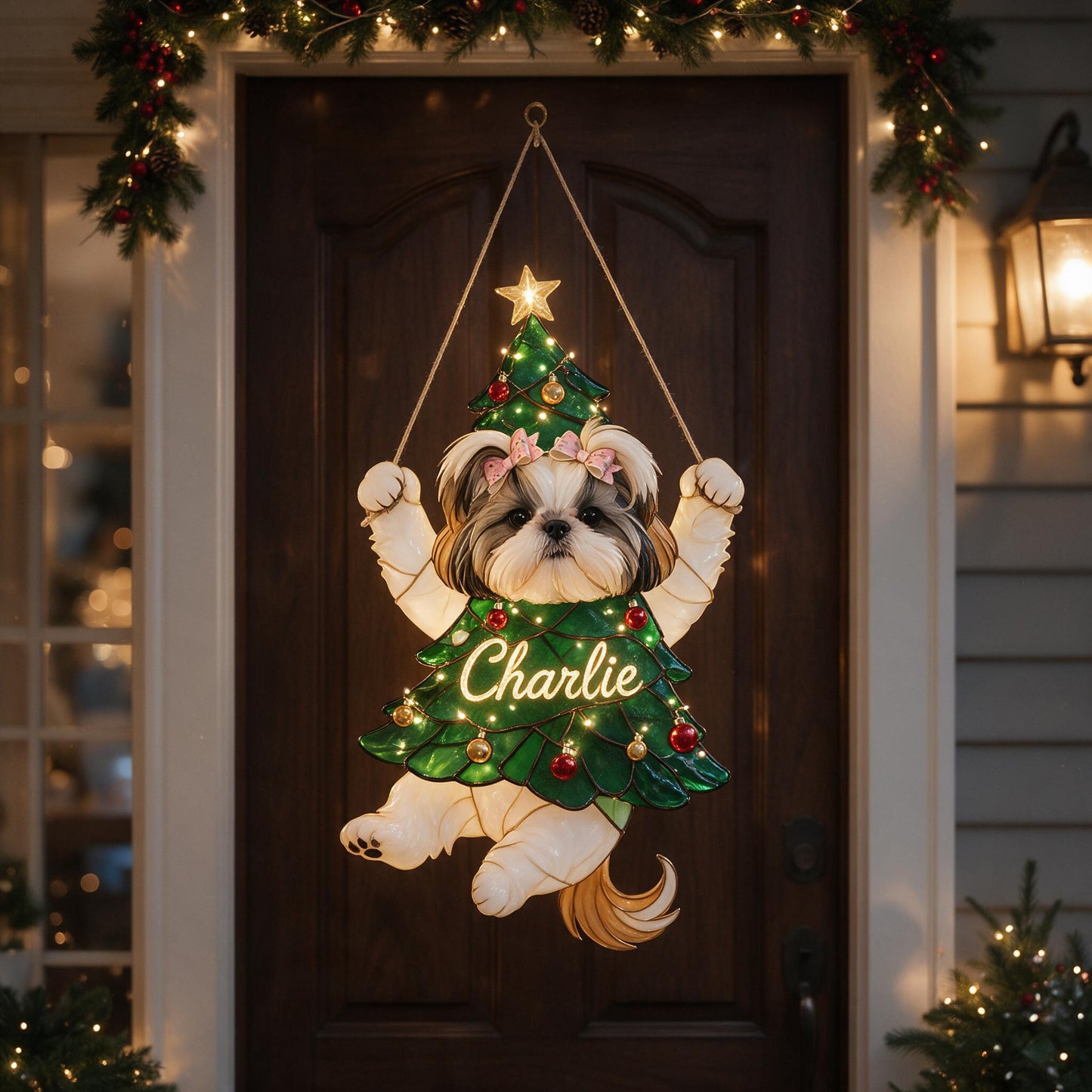 Personalisierte Fluffy Shih Tzu Weihnachtsbaum LED Acrylschild, Festliches Geschenk für Hundeliebhaber