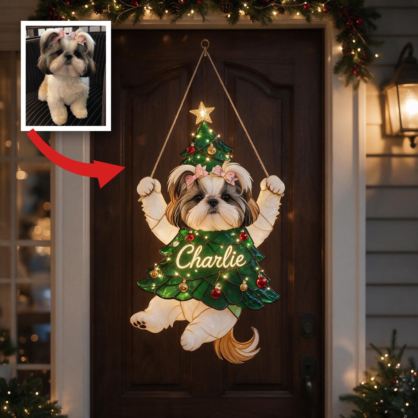 Personalisierte Fluffy Shih Tzu Weihnachtsbaum LED Acrylschild, Festliches Geschenk für Hundeliebhaber