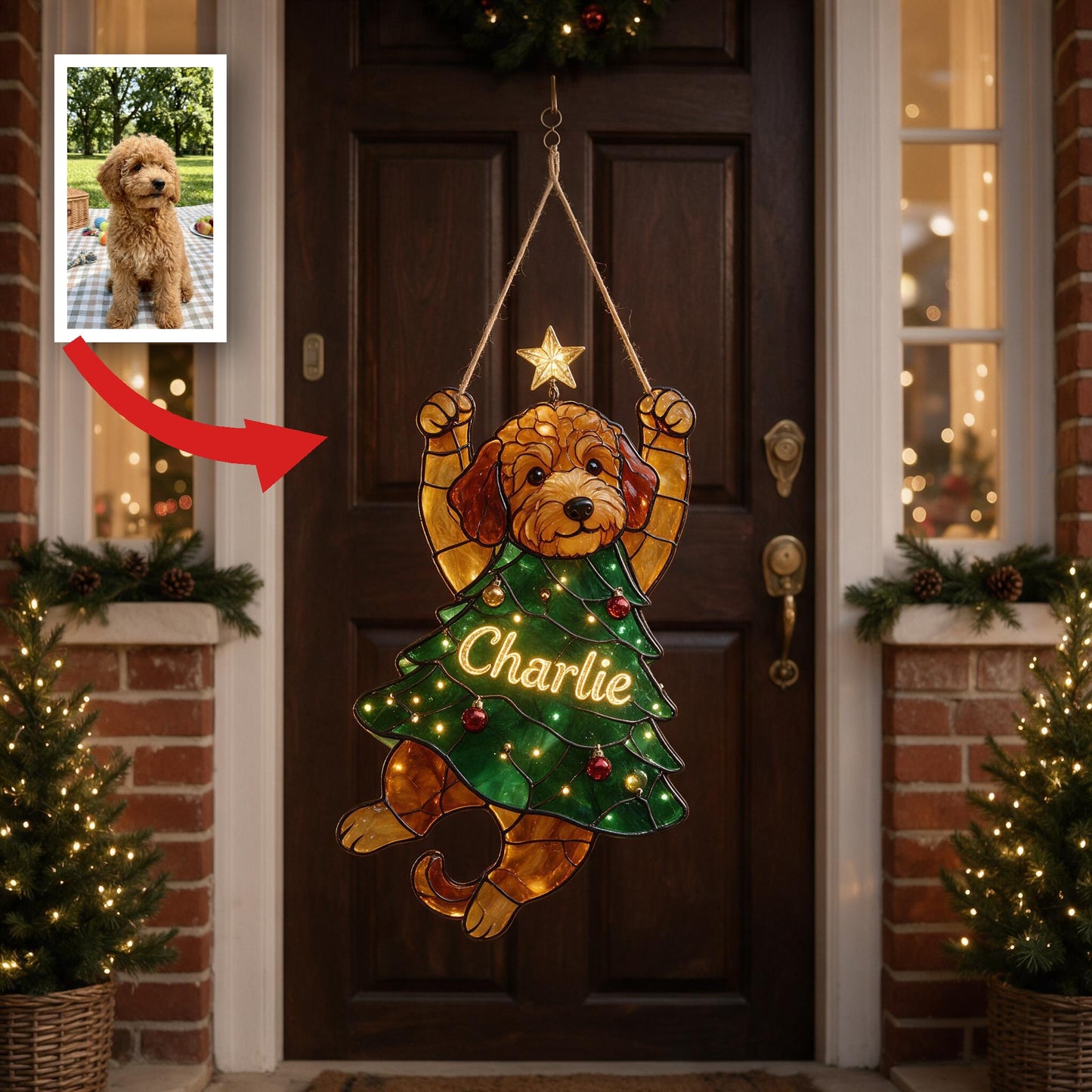 Personalized Tan Standard Poodle Christmas LED Acrylic Sign - Merry Little Clinger Dog Lover Holiday Decor Gift