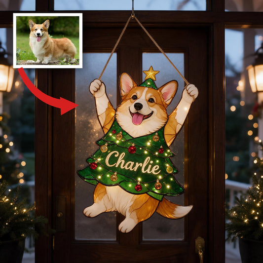 Personalisierte Welsh Corgi Weihnachtsbaum LED Acrylschild, Süßes festliches Geschenk für Tierliebhaber