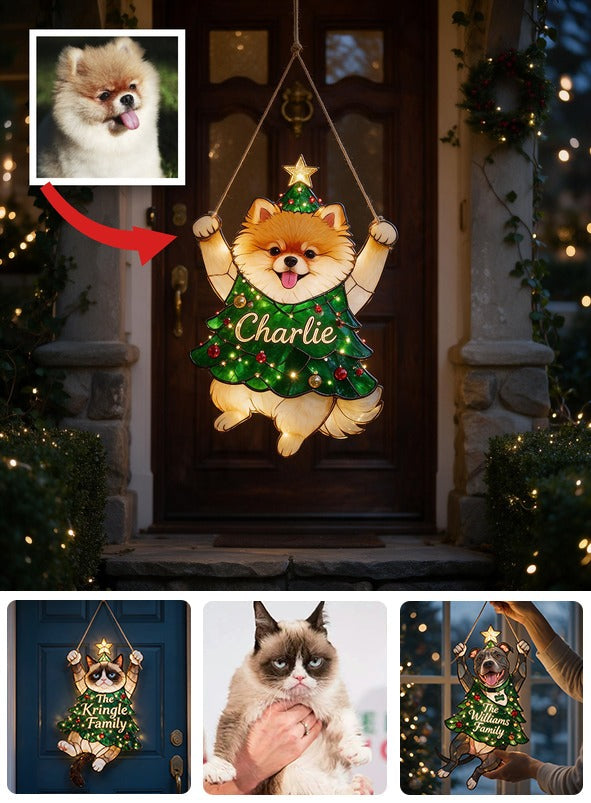Personalisierte Fluffy Pomeranian Weihnachtsbaum LED Acrylschild, Geschenk für Hundeliebhaber