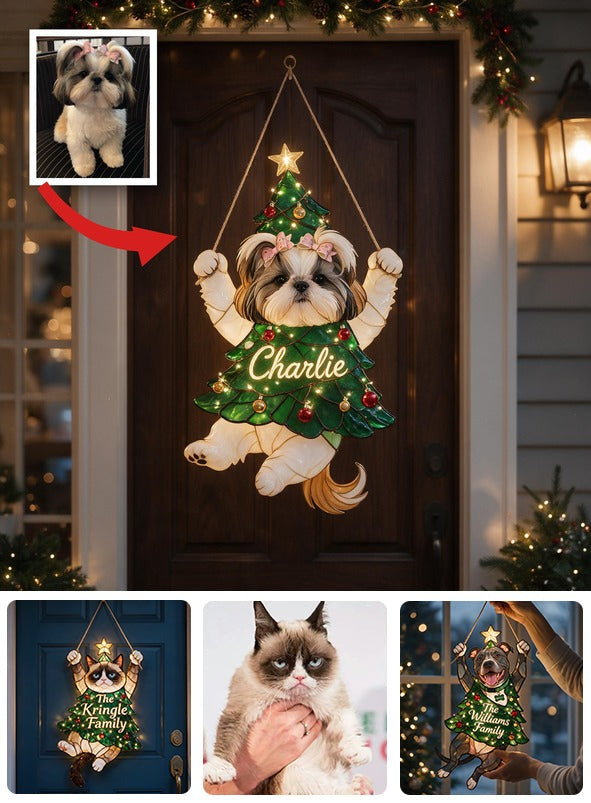 Personalisierte Fluffy Shih Tzu Weihnachtsbaum LED Acrylschild, Festliches Geschenk für Hundeliebhaber