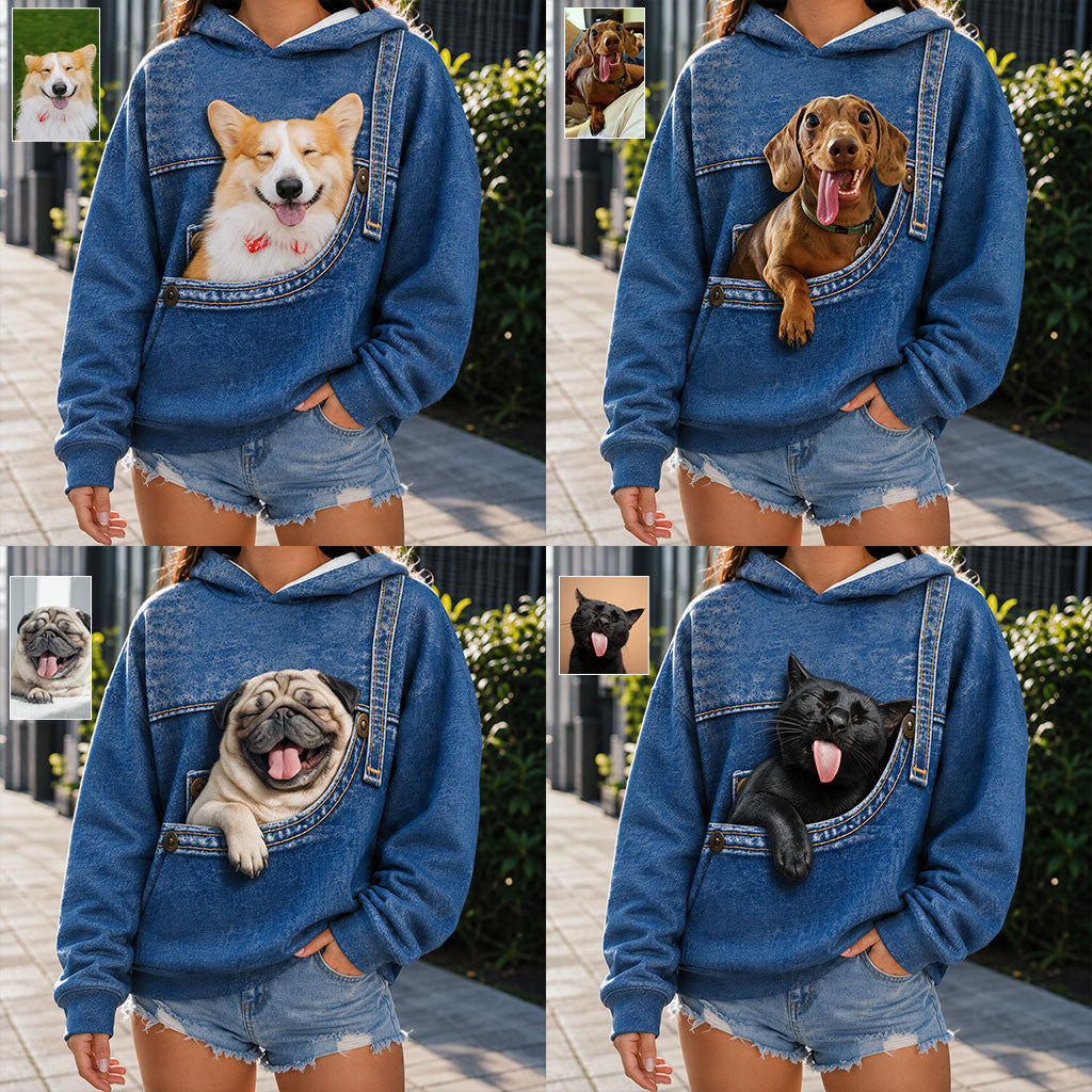 Personalized Tri-Color Australian Shepherd Faux Pocket Print Hoodie, Great Gift for Australian Shepherd Dog Owners