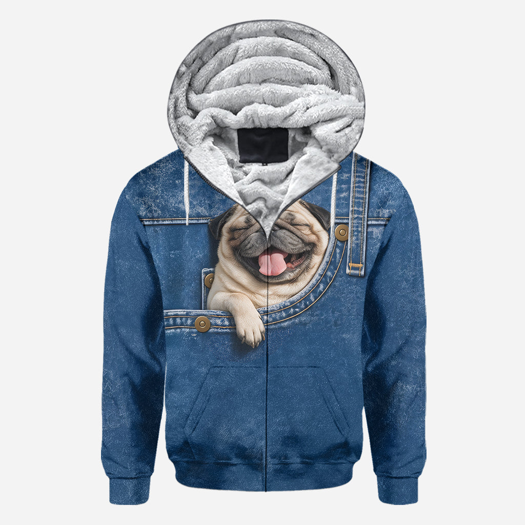 Cute Blue-Eyed Siberian Husky Pocket Design All Over Print Hoodie, Great Gift for Dog Pet Owners