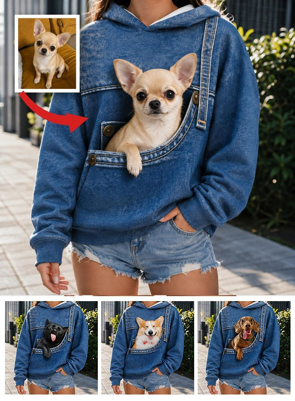 Cute Tiny Fawn Chihuahua Pocket Print All Over Hoodie, Unique Gift for Chihuahua Owner Pet Lovers