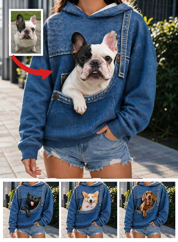 Adorable French Bulldog Peeking Pocket All Over Print Hoodie, Personalized Gift for Bulldog Pet Owners