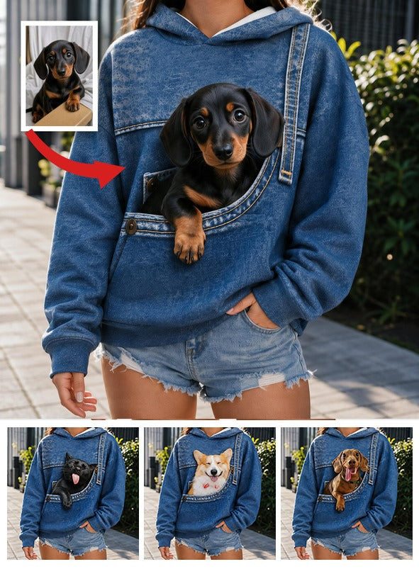 Personalized Mini Black and Tan Dachshund Puppy Pocket Hoodie, Perfect Gift For Dachshund Pet Owners