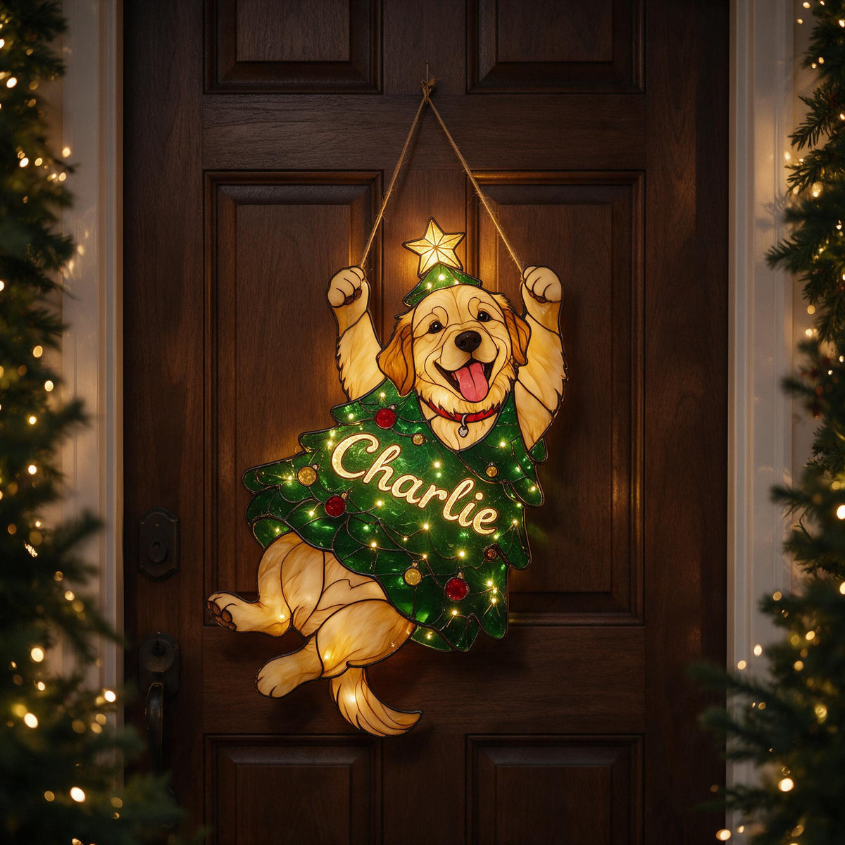 Merry Little Clinger Personalized Golden Retriever Puppy Christmas LED Acrylic Sign, Dog Lover Holiday Home Decor Gift