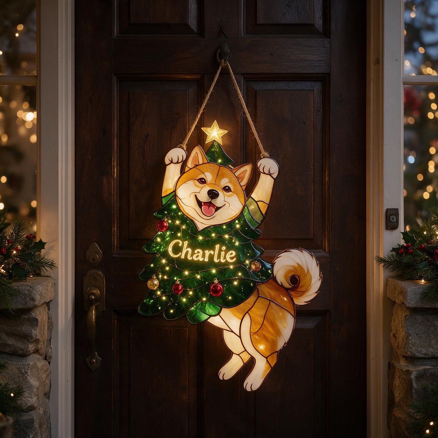 Merry Little Clinger Personalized Akita Inu Christmas Tree LED Acrylic Sign, Dog Lover Holiday Home Decor Gift