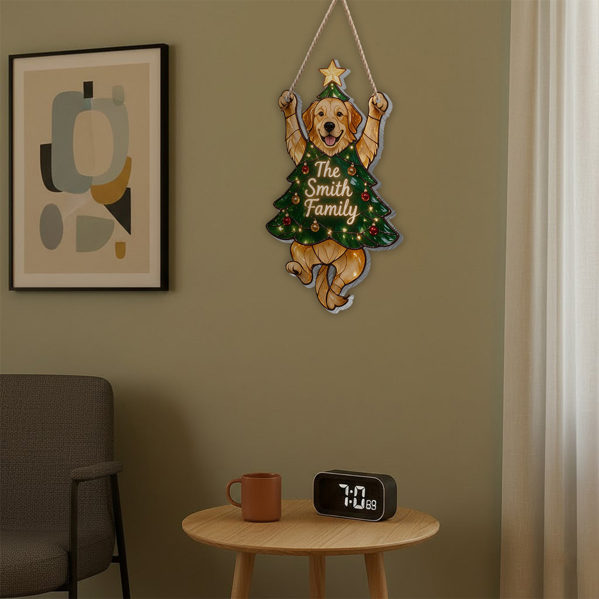 Merry Little Clinger Personalized Golden Retriever Puppy Christmas LED Acrylic Sign, Dog Lover Holiday Home Decor Gift