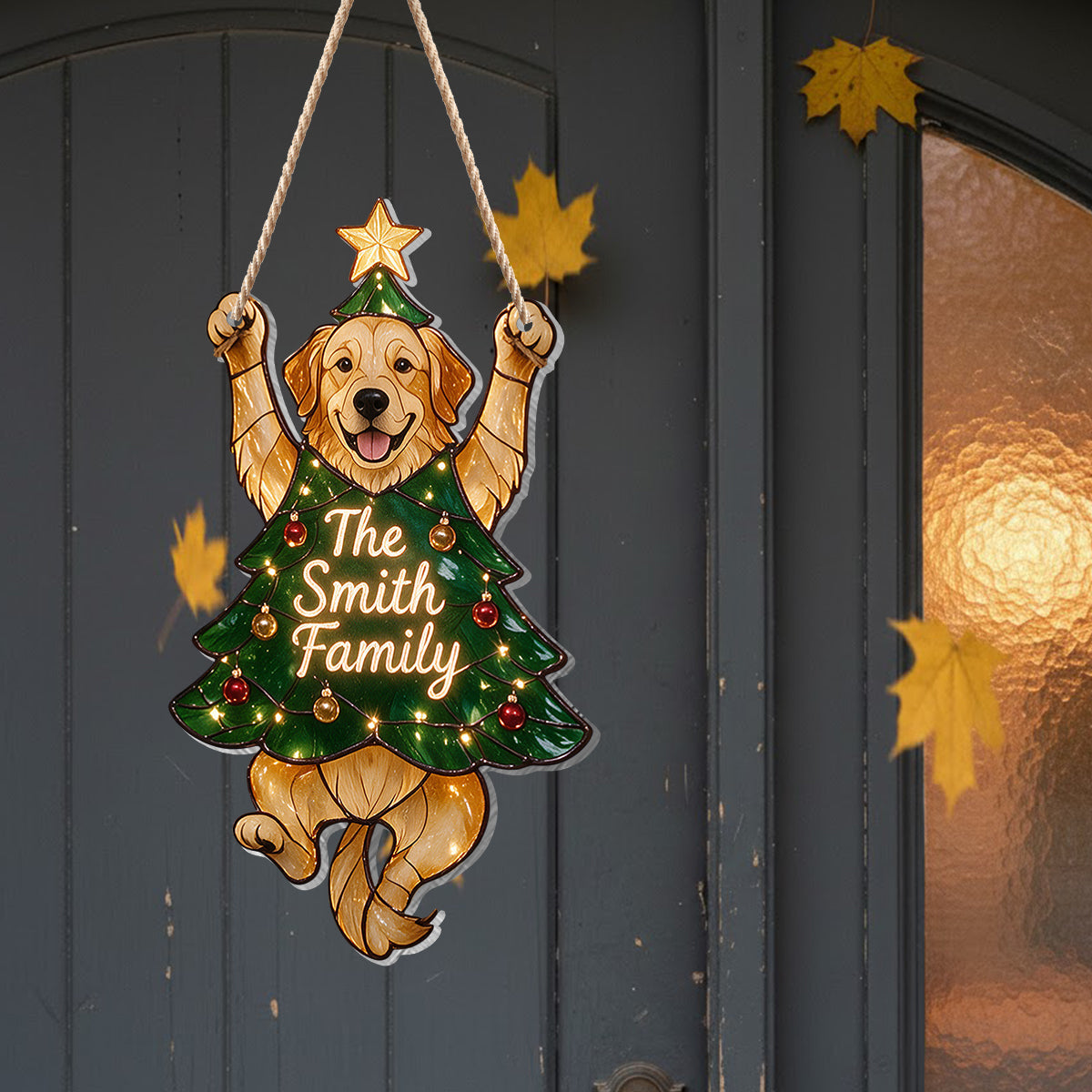 Merry Little Clinger Personalized Golden Retriever Puppy Christmas LED Acrylic Sign, Dog Lover Holiday Home Decor Gift