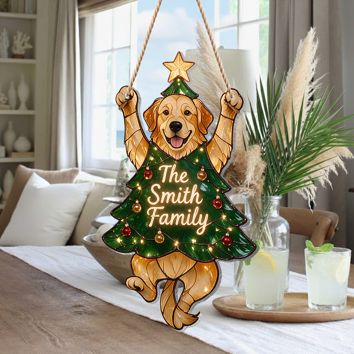 Merry Little Clinger Personalized Golden Retriever Puppy Christmas LED Acrylic Sign, Dog Lover Holiday Home Decor Gift