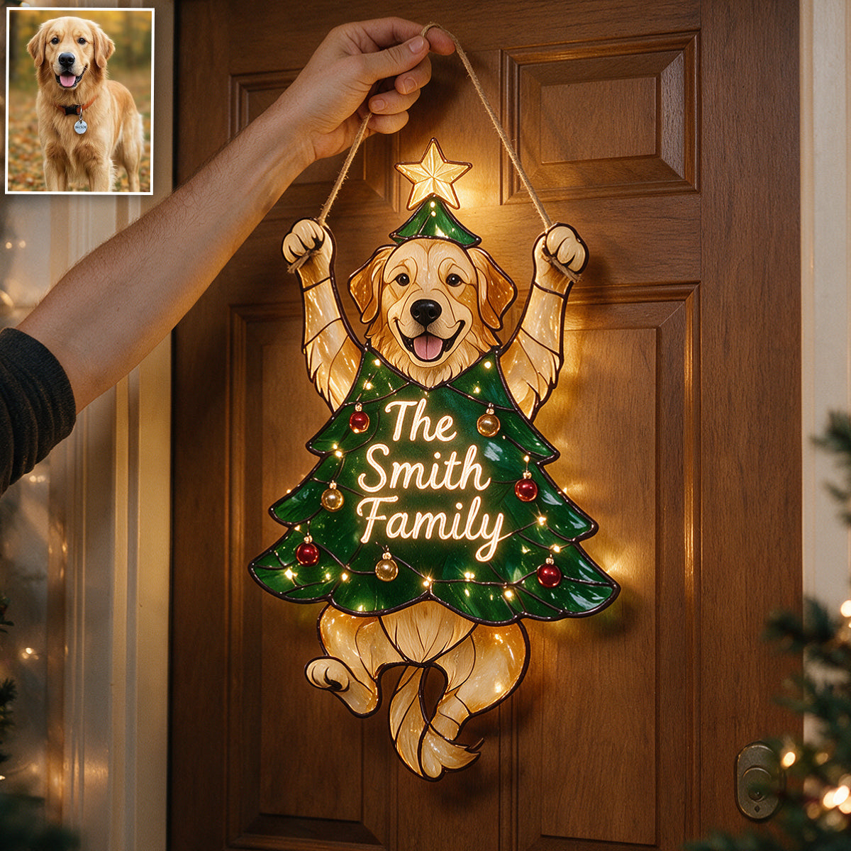 Merry Little Clinger Personalized Akita Inu Christmas Tree LED Acrylic Sign, Dog Lover Holiday Home Decor Gift