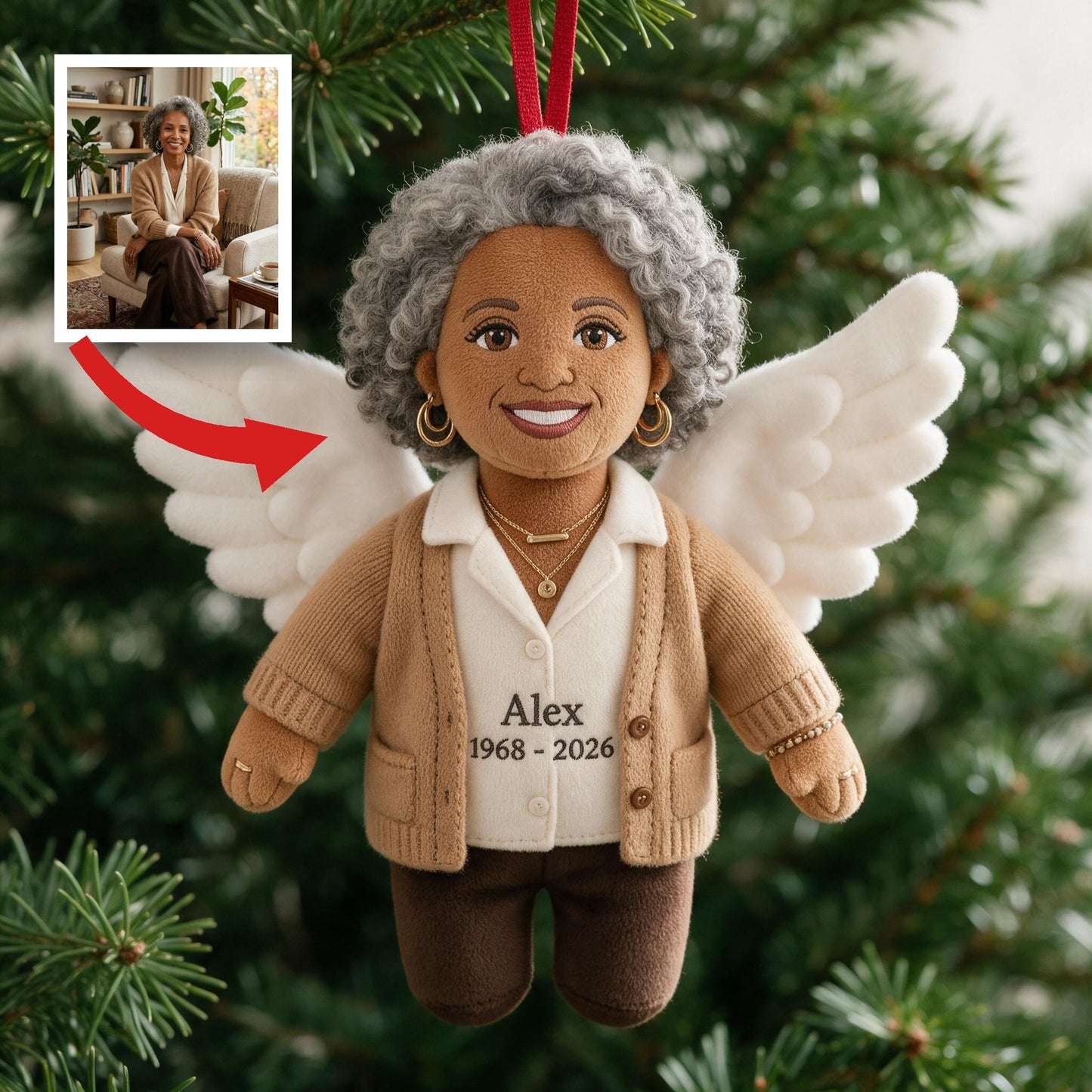 I'm Always With You Personalized Latina Mom Memorial Angel Plush Ornament, Sympathy Remembrance Christmas Keepsake Gift