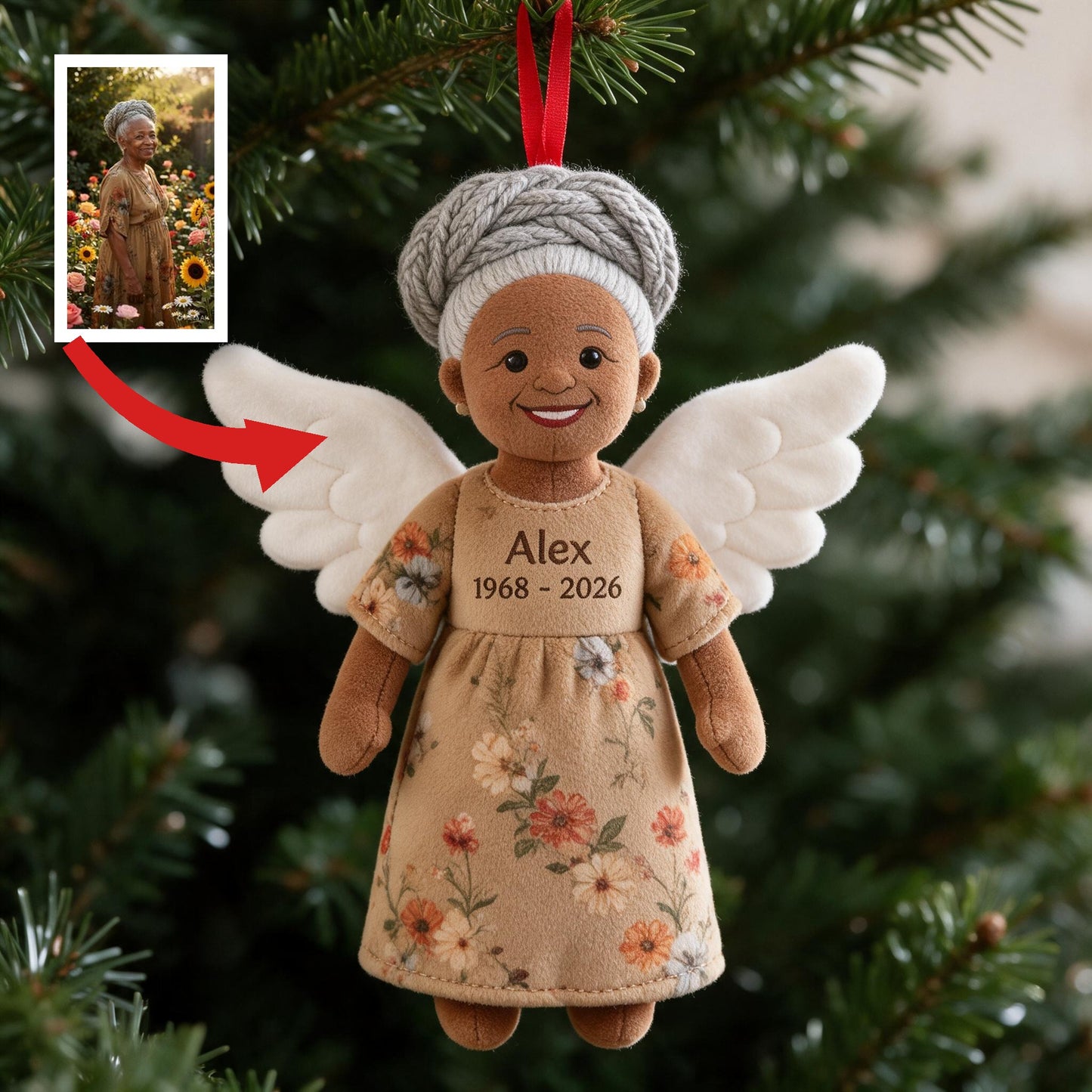 Personalized Black Mom Angel Memorial Plush Ornament - I'm Always With You Remembrance Sympathy Christmas Keepsake Gift