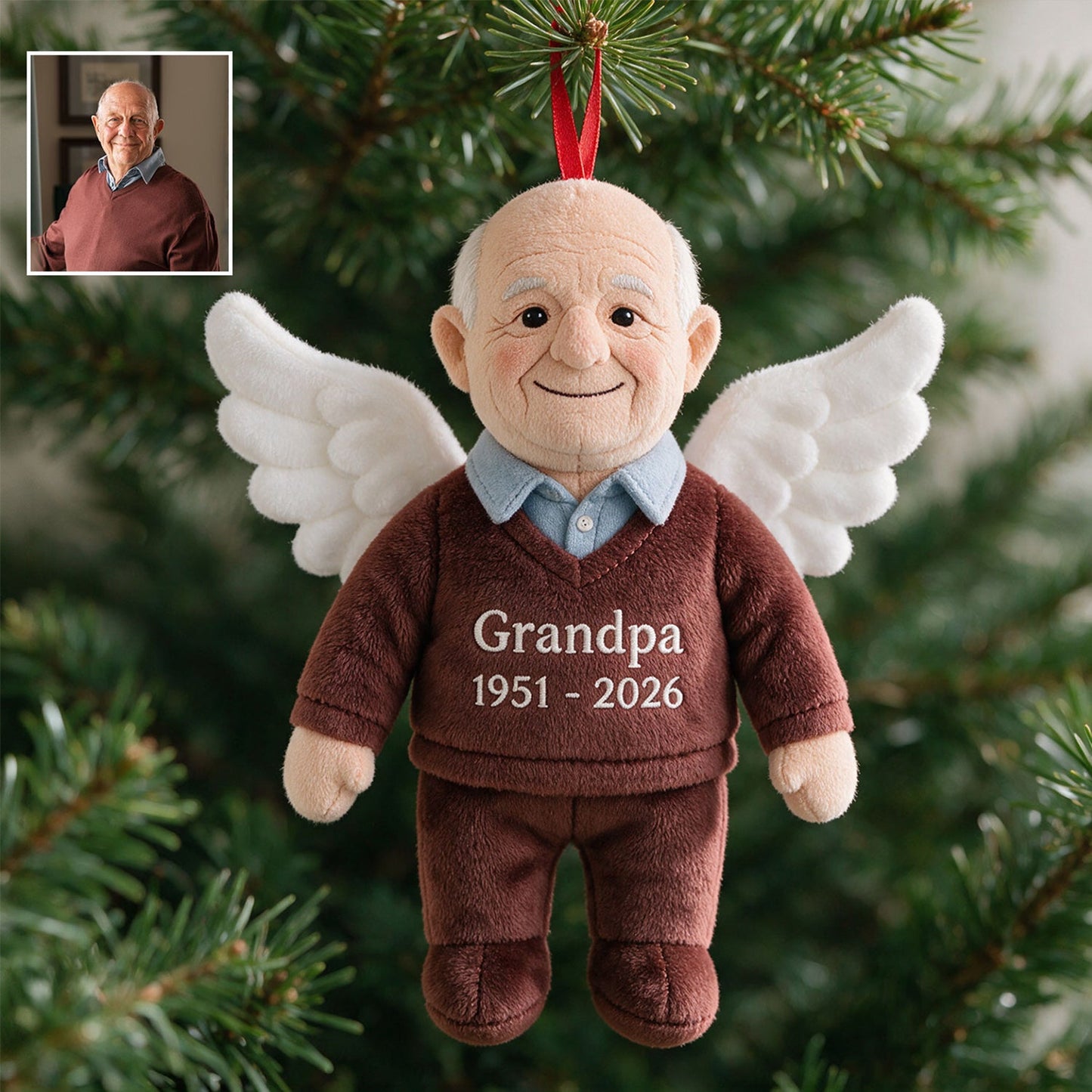 I'm Always With You Personalized Grandpa Angel Memorial Plush Ornament, Bereavement Christmas Keepsake Gift