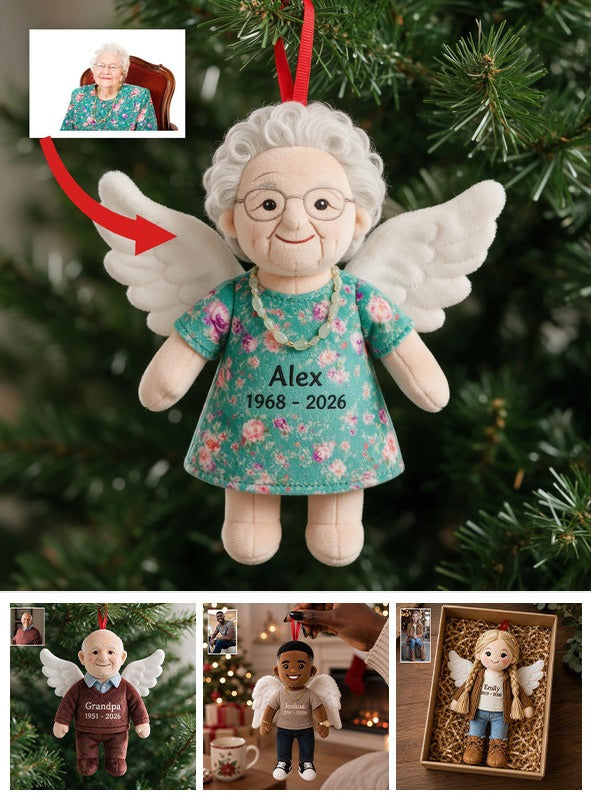 Personalized Angel Grandma Memorial Plush Ornament, Custom Remembrance Sympathy Christmas Keepsake Gift