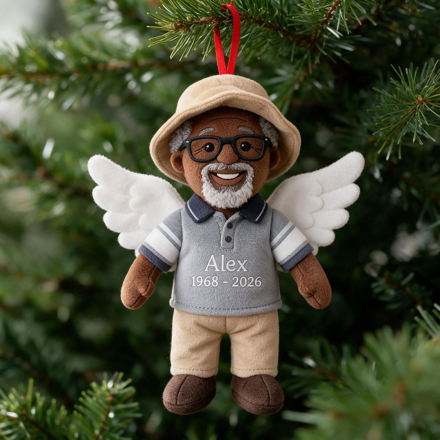 Personalized Black Grandpa Memorial Angel Plush Ornament - I'm Always With You Christmas Remembrance Keepsake Gift
