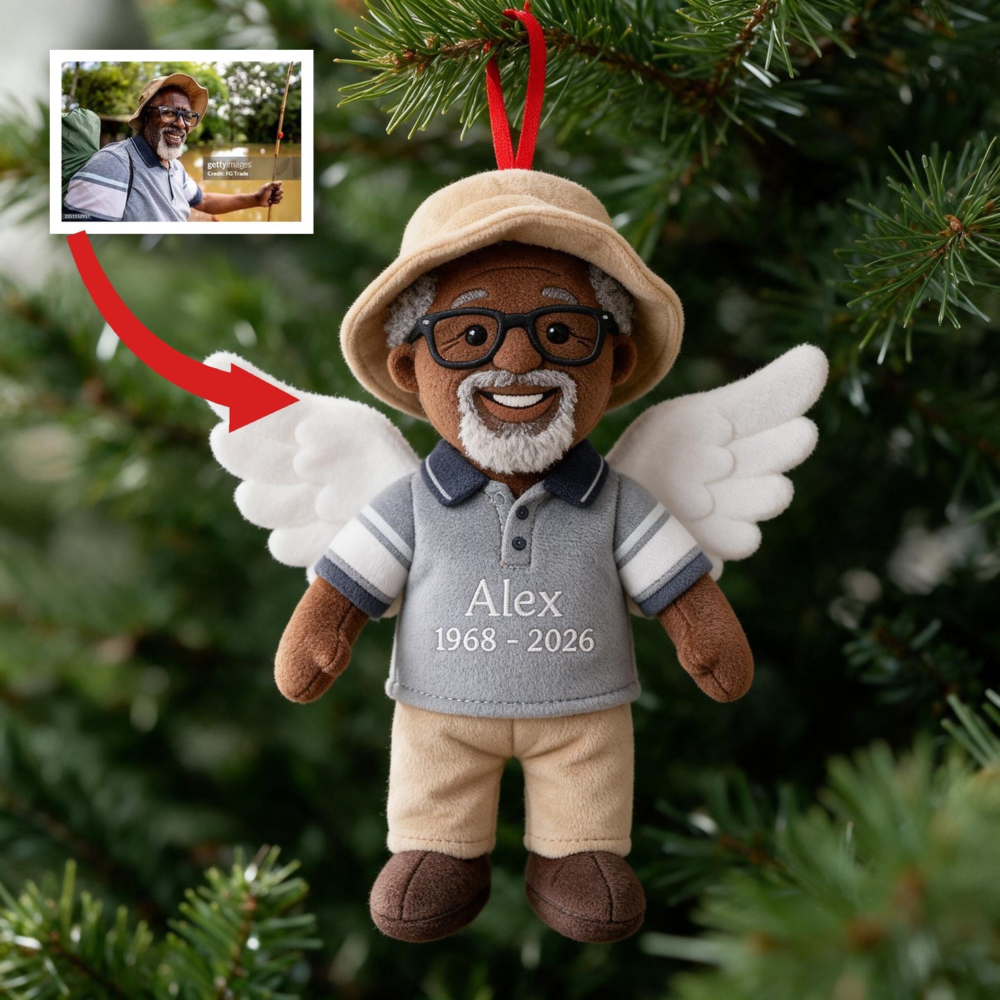 Personalized Black Grandpa Memorial Angel Plush Ornament - I'm Always With You Christmas Remembrance Keepsake Gift