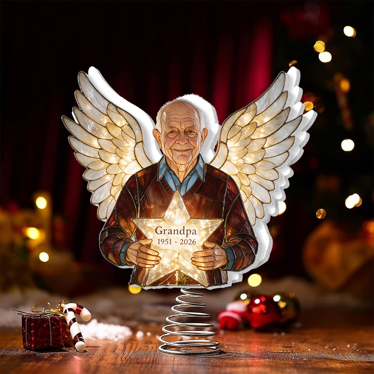 Personalized Black Grandma Memorial Angel LED Christmas Tree Topper Custom Remembrance Holiday Keepsake Gift