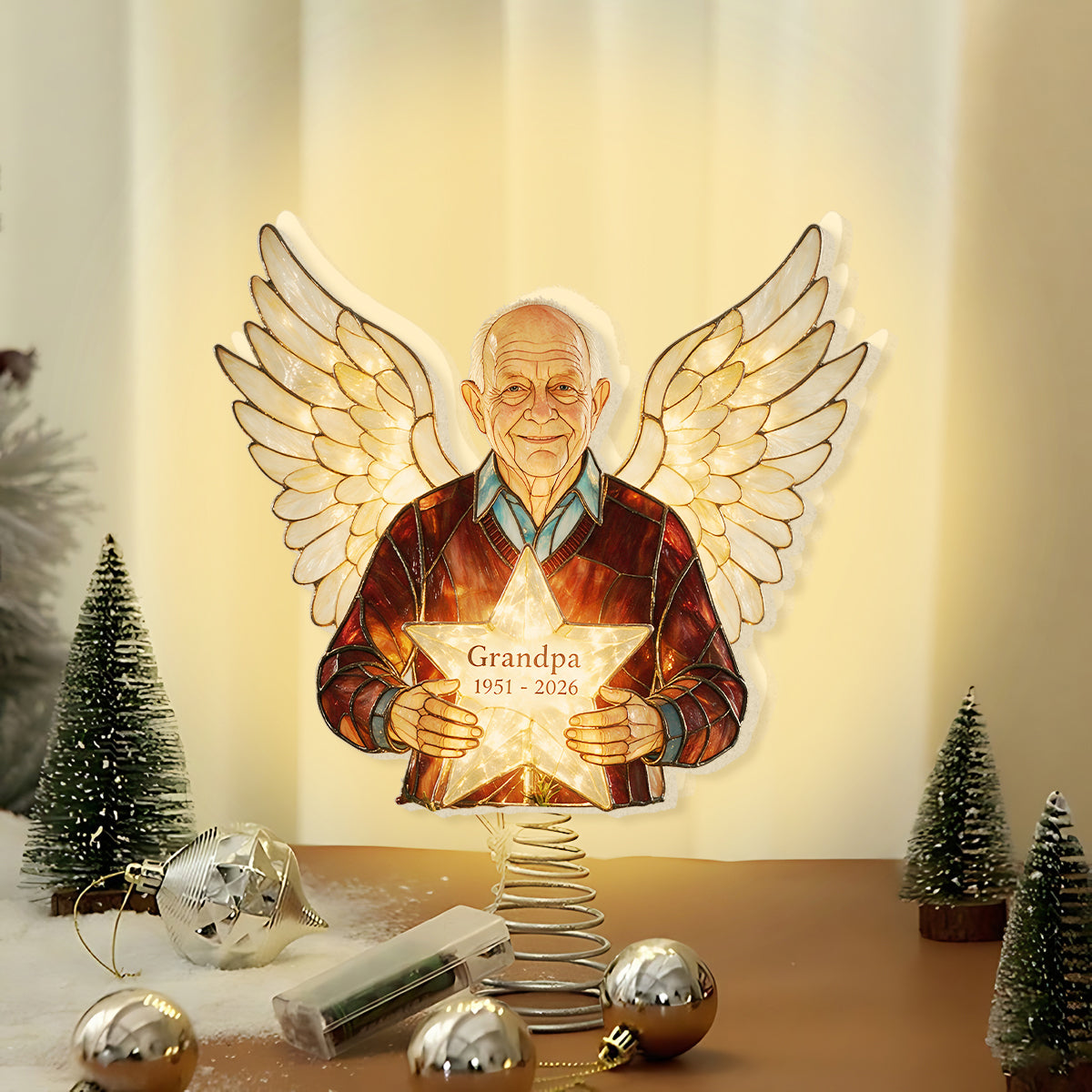 Personalized Black Grandma Memorial Angel LED Christmas Tree Topper Custom Remembrance Holiday Keepsake Gift