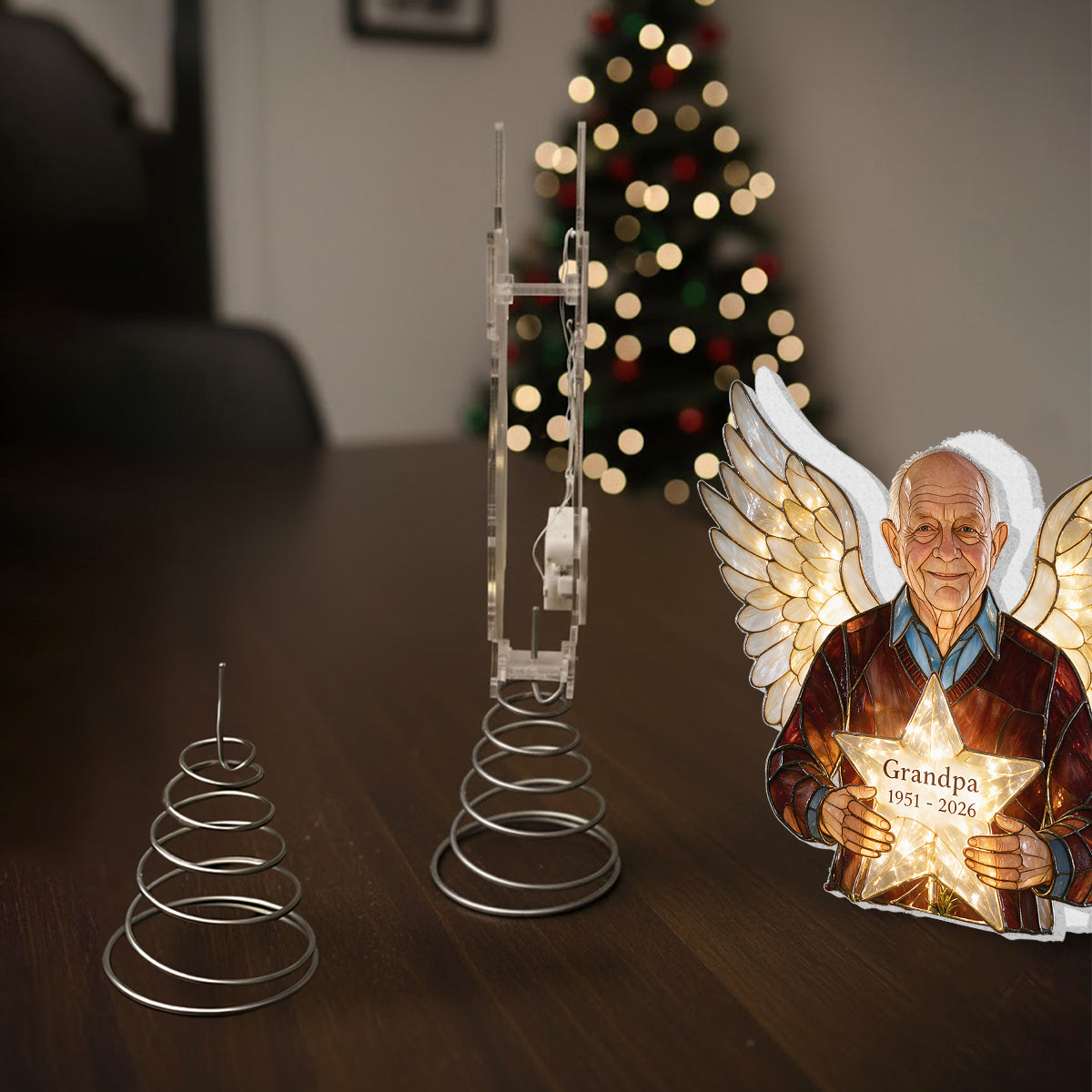 Personalized Grey British Shorthair Angel Cat Memorial LED Christmas Tree Topper Holiday Remembrance Gift